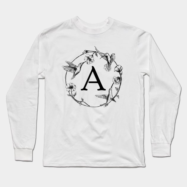 Monogram Frame Hummingbirds Letter A Long Sleeve T-Shirt by rachelsfinelines